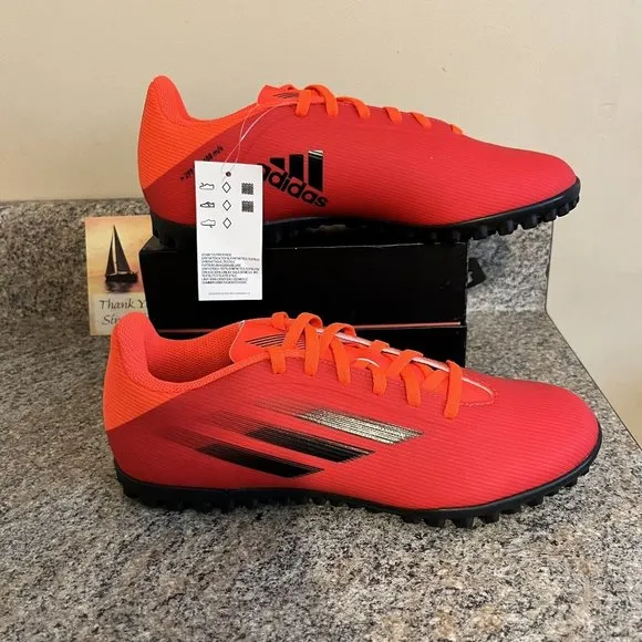 Adidas X Speedflow.4 Turf Soccer Shoes Black Solar Red FY3336 Men Sz 8 / Women 9