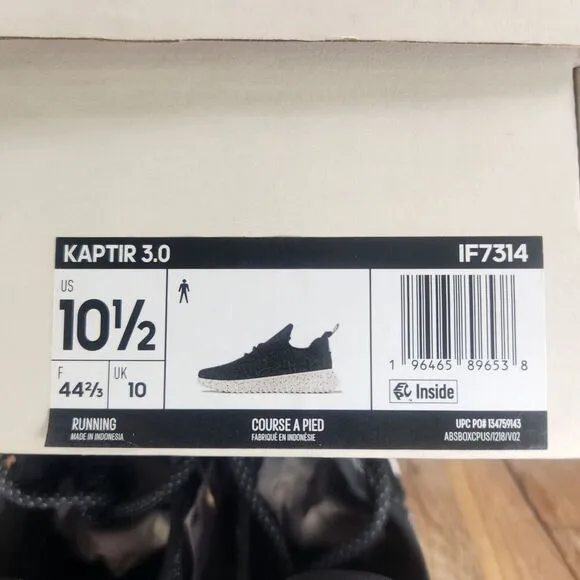 Adidas Kaptir 3.0 Running Shoes Men Sz 10.5 Black White Athletic Sneakers IF7314