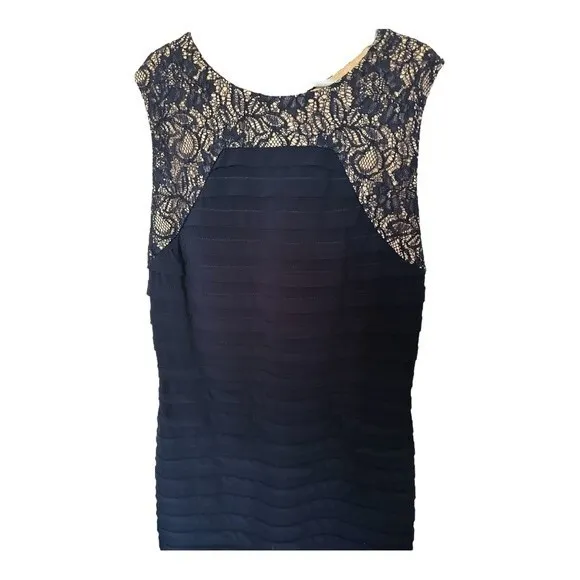 Adriana Papell Navy Blue Cocktail Dress Lace Size 2 Sleeveless Tiered