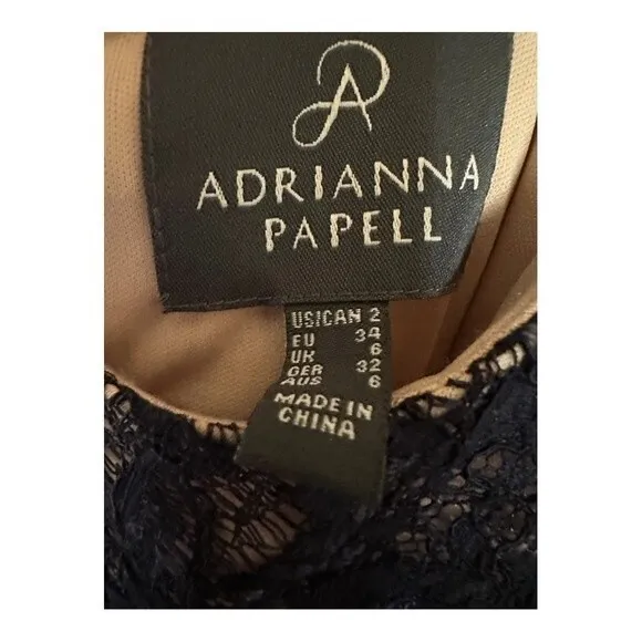 Adriana Papell Navy Blue Cocktail Dress Lace Size 2 Sleeveless Tiered