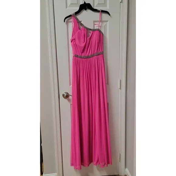 Adriana Papell One Shoulder Pink Gown 4