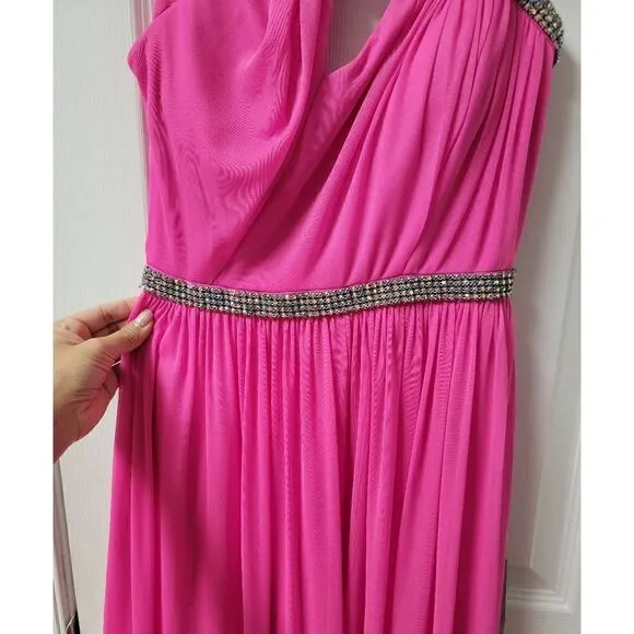 Adriana Papell One Shoulder Pink Gown 4
