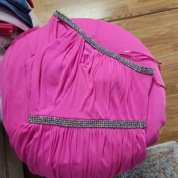 Adriana Papell One Shoulder Pink Gown 4