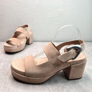 Aerosoles Chunky Platform Sandals Size 10 Nude Suede Y2K Open Toe Block Heel