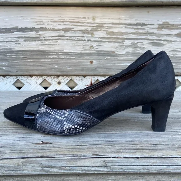 AGL Attilio Giusti Leombruni Cassie Black Suede Snakeskin Leather Pump Women's 9