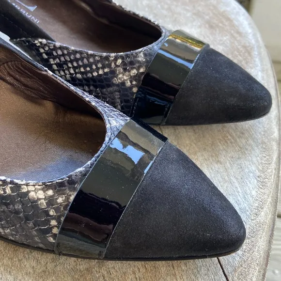 AGL Attilio Giusti Leombruni Cassie Black Suede Snakeskin Leather Pump Women's 9