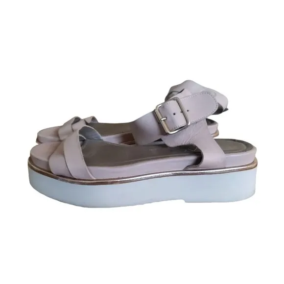 AGL Platform Ankle Quarter Strap Sandal Metallic Silver Size 36/6.5
