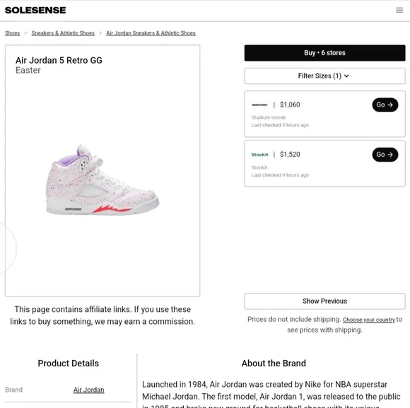 Air Jordan 5 Retro Easter 2020 5Y (6½Wo)