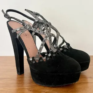 ALAÏA Suede Studded Platform Stiletto High Heels Shoes Black Women's Size 36.5