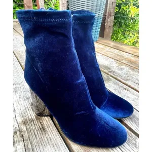 Aldo Womens 8.5 Cassydie VELVET Sock Ankle Boots Mirrored Heels Royal Blue
