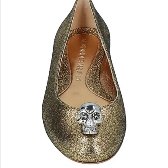 Alexander McQueen Women's Gold Skull Ballet Flats Shoes Size EU 36