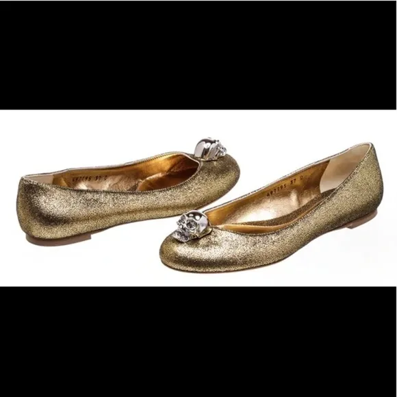 Alexander McQueen Women's Gold Skull Ballet Flats Shoes Size EU 36