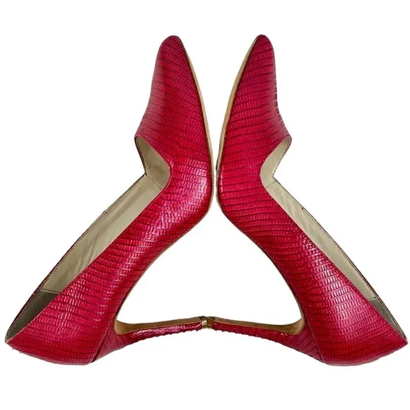 Alice   Olivia Dina Lizard Embossed Leather Heels Hot Pink Women's EU 38.5 US 8