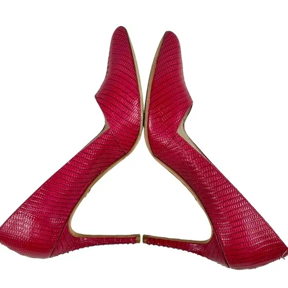 Alice   Olivia Dina Lizard Embossed Leather Heels Hot Pink Women's EU 38.5 US 8