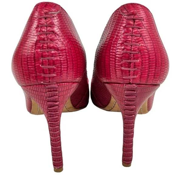 Alice   Olivia Dina Lizard Embossed Leather Heels Hot Pink Women's EU 38.5 US 8