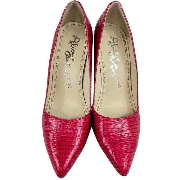 Alice   Olivia Dina Lizard Embossed Leather Heels Hot Pink Women's EU 38.5 US 8