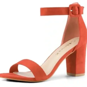 Allegra K Ankle Strap Open Toe Chunky Heels Sandals Orange size 10
