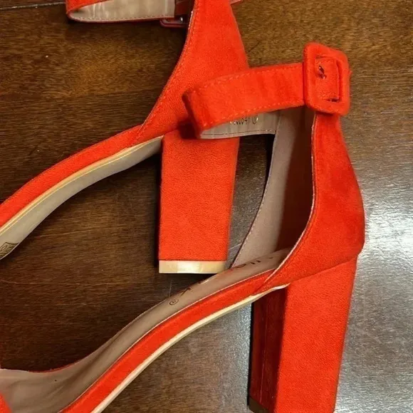 Allegra K Ankle Strap Open Toe Chunky Heels Sandals Orange size 10