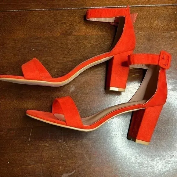 Allegra K Ankle Strap Open Toe Chunky Heels Sandals Orange size 10