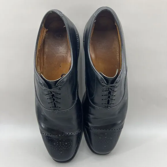 Allen Edmonds Dryden Medallion Shoes Men Size 9.5 D Black Leather Cap Toe Oxford
