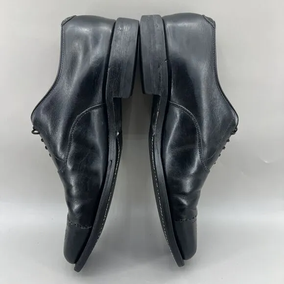 Allen Edmonds Dryden Medallion Shoes Men Size 9.5 D Black Leather Cap Toe Oxford