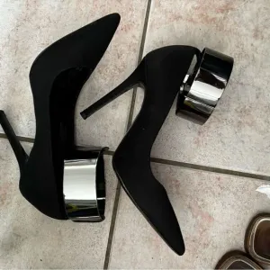 ALLSAINTS silver belt bangle wrap dress shoes cuff heels bangle ankle pumps sexy