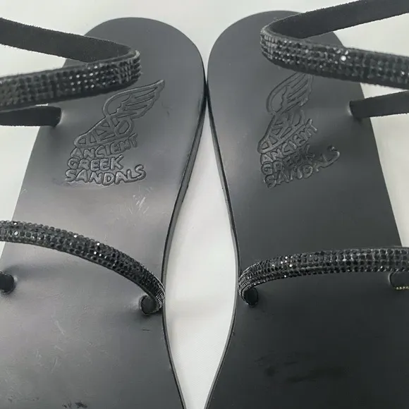 ANCIENT GREEK SANDALS  Ofis Low Crystal-Embellished Wraparound Sandals size 39
