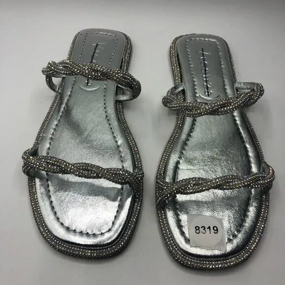 Anthro X Vicenza After Party Sparkly Slip On Sandals Silver Size US 8