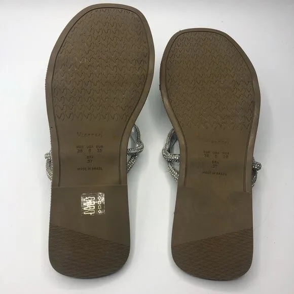 Anthro X Vicenza After Party Sparkly Slip On Sandals Silver Size US 8