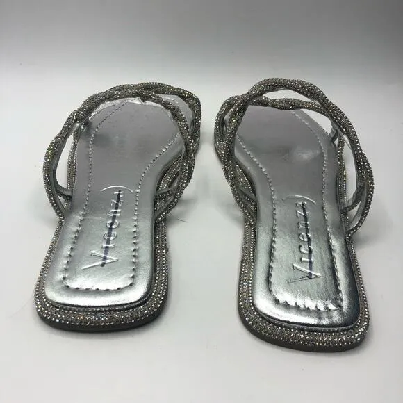 Anthro X Vicenza After Party Sparkly Slip On Sandals Silver Size US 8