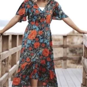 Anthropologie ABEL THE LABEL Midi Fantasy Tropical Dress M