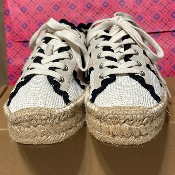 Anthropologie Bernardo 8 espadrille sneaker shoe bric brac white navy Tory Burch