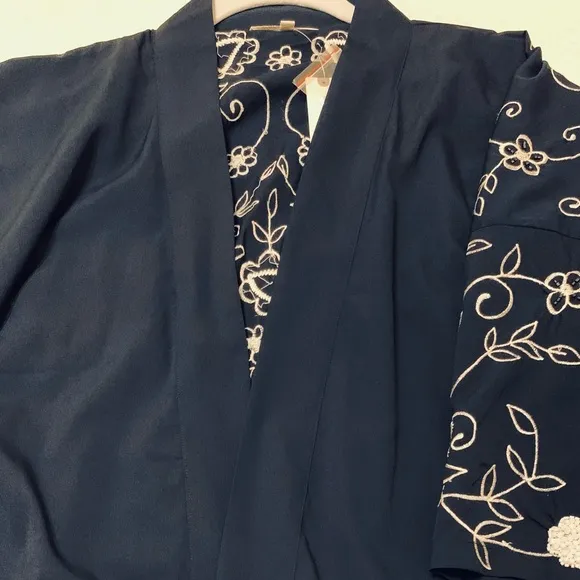 Anthropologie Floreat OS Navy / White Beaded &amp; Embroidered Kimono (Size All)