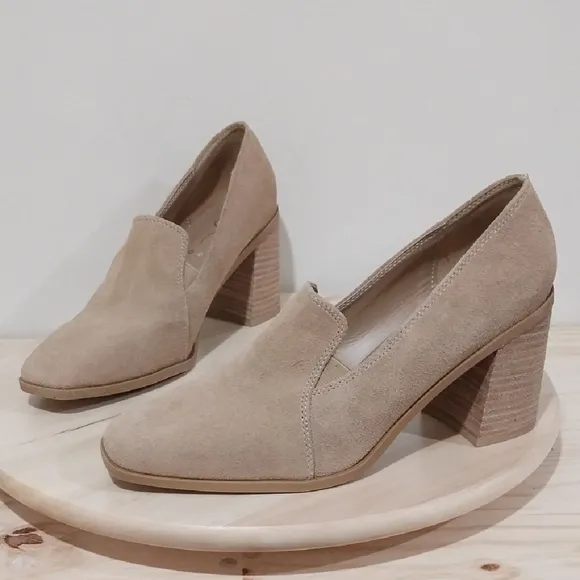 Anthropologie Joie Wevenly Pumps Loafer Sz 8.5 Suede Leather Block Stocked Heel