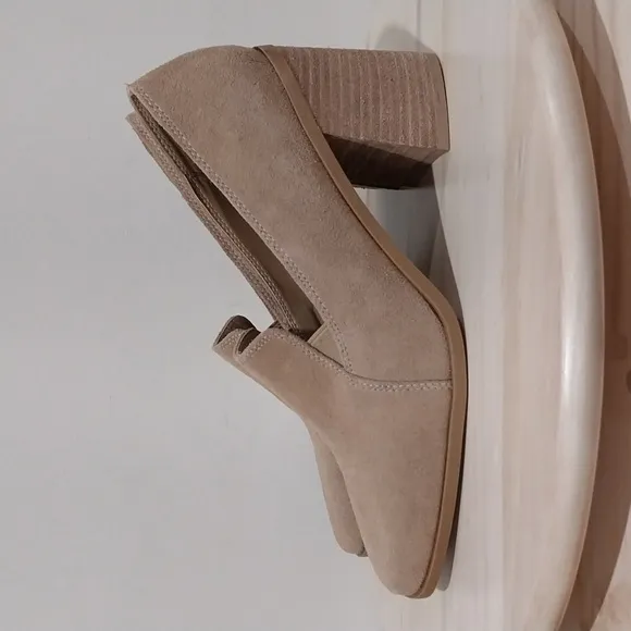 Anthropologie Joie Wevenly Pumps Loafer Sz 8.5 Suede Leather Block Stocked Heel