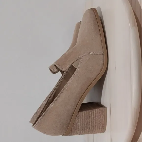 Anthropologie Joie Wevenly Pumps Loafer Sz 8.5 Suede Leather Block Stocked Heel