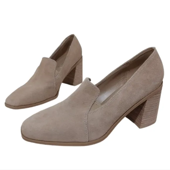 Anthropologie Joie Wevenly Pumps Loafer Sz 8.5 Suede Leather Block Stocked Heel