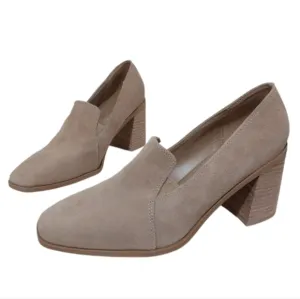 Anthropologie Joie Wevenly Pumps Loafer Sz 8.5 Suede Leather Block Stocked Heel