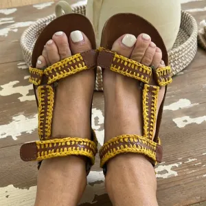 Anthropologie  New Laidback London Mustard Yellow &amp; Cognac Teva Boho sandal love