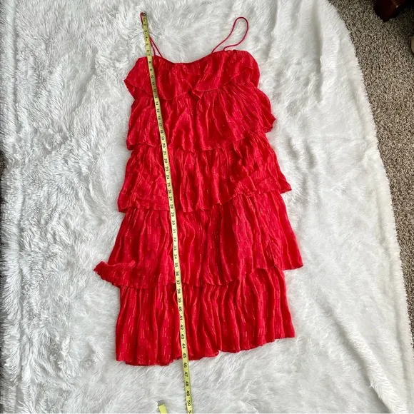 Anthropologie Tiered Ruffle Midi Dress Coral Metallic Fairycore Boho Prairie NWT