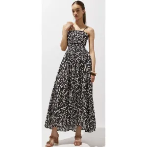 Anthropologie Women Shirred Cut-Out Maxi Preppy Black and White Dress Sz M NWT