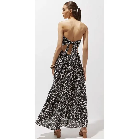 Anthropologie Women Shirred Cut-Out Maxi Preppy Black and White Dress Sz M NWT