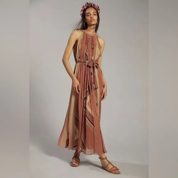 Anthropologie x Nikita Mhaisalkar Abstract Halter Boho Maxi Dress Small Petite