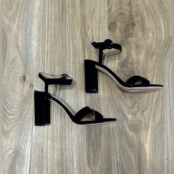 Antonio Melani Geena Nubuck Black Leather Ankle Strap Heels size 6