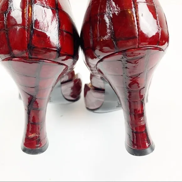 Anyi Lu Croc Embossed Red Patent Leather Pumps 39.5/9.5US