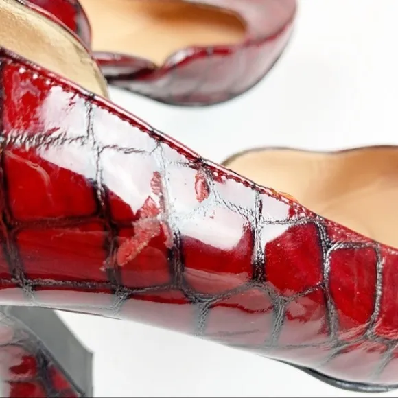 Anyi Lu Croc Embossed Red Patent Leather Pumps 39.5/9.5US