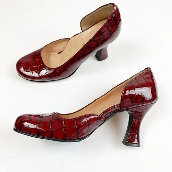 Anyi Lu Croc Embossed Red Patent Leather Pumps 39.5/9.5US
