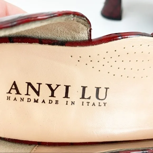 Anyi Lu Croc Embossed Red Patent Leather Pumps 39.5/9.5US