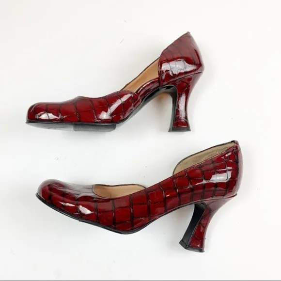 Anyi Lu Croc Embossed Red Patent Leather Pumps 39.5/9.5US