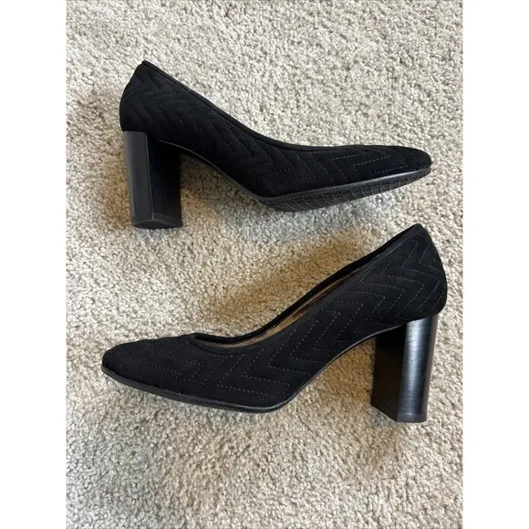 Aquatalia Women's Suede Slip on Block Heel Shoes Black sz 7.5 Vera Cuoio